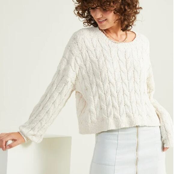 Altar'd State Taupe Lightweight Cable Knit Slouchy Sweater Fishermancore - Small - Picture 6 of 8